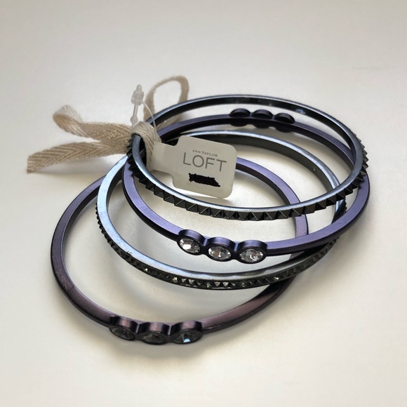 Ann Taylor LOFT Stacked Purple Gunmetal Bangle Set - Picture 2 of 4
